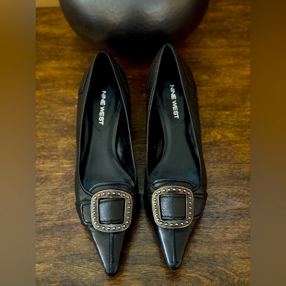 Gently worn, black Nine West, women’s shoes.